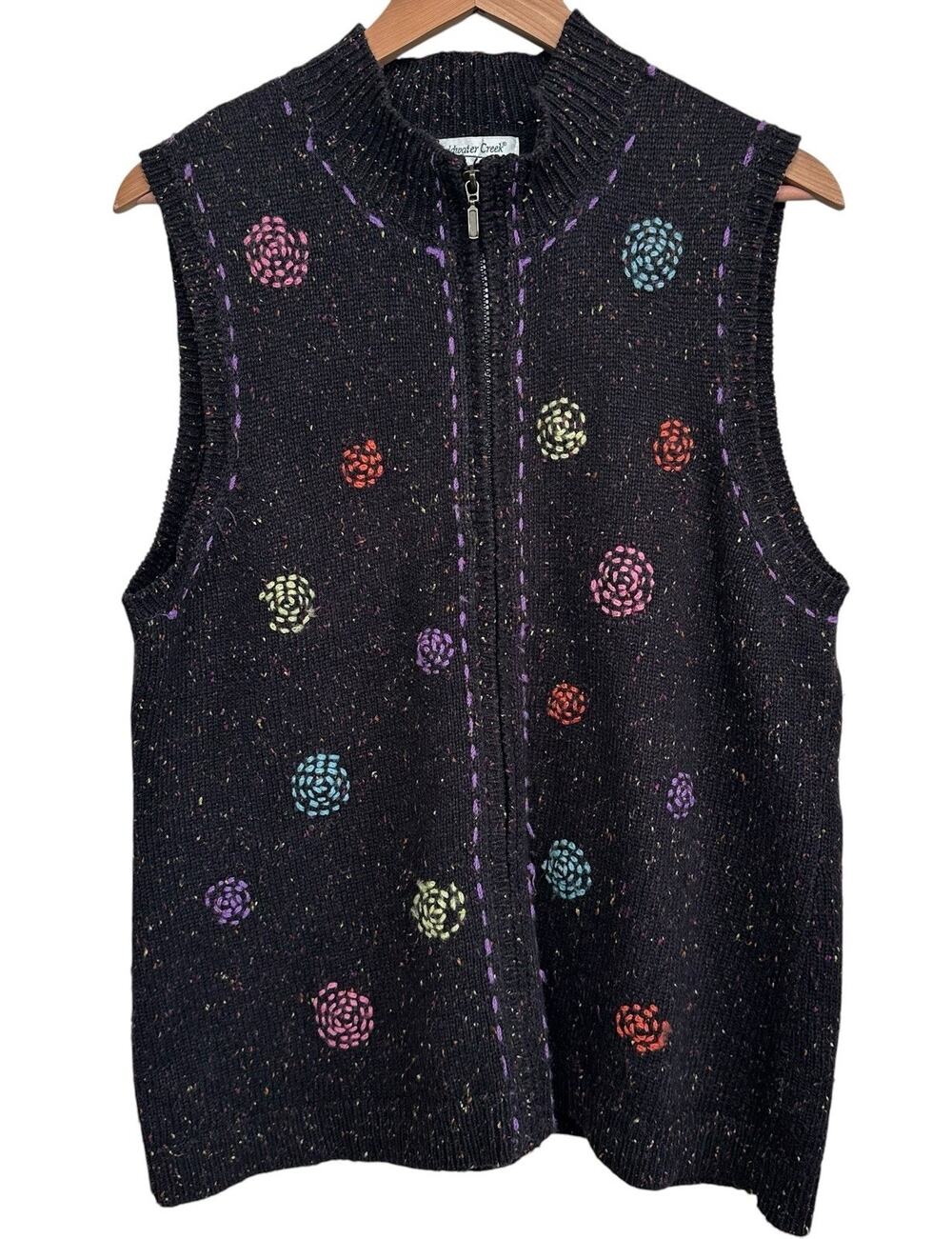 Vintage Coldwater Creek Seasonal Swirl Ramie Wool Blend Zip Sweater Vest Size L